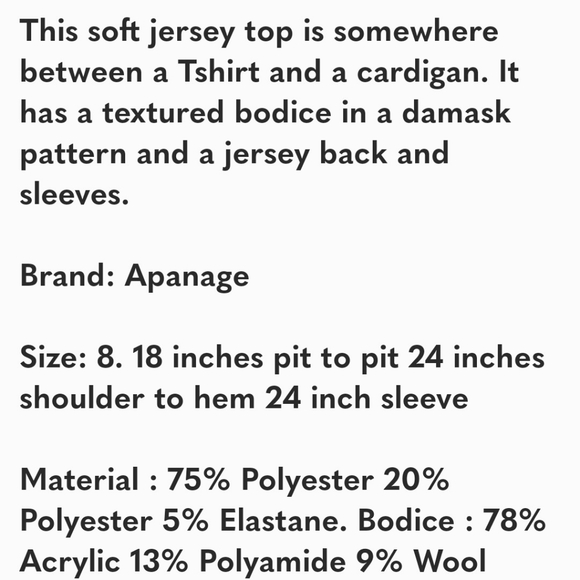 Apanage Black Damask Pattern Textured Bodice Zippered Jersey Cardigan Size 8 - Picture 7 of 7